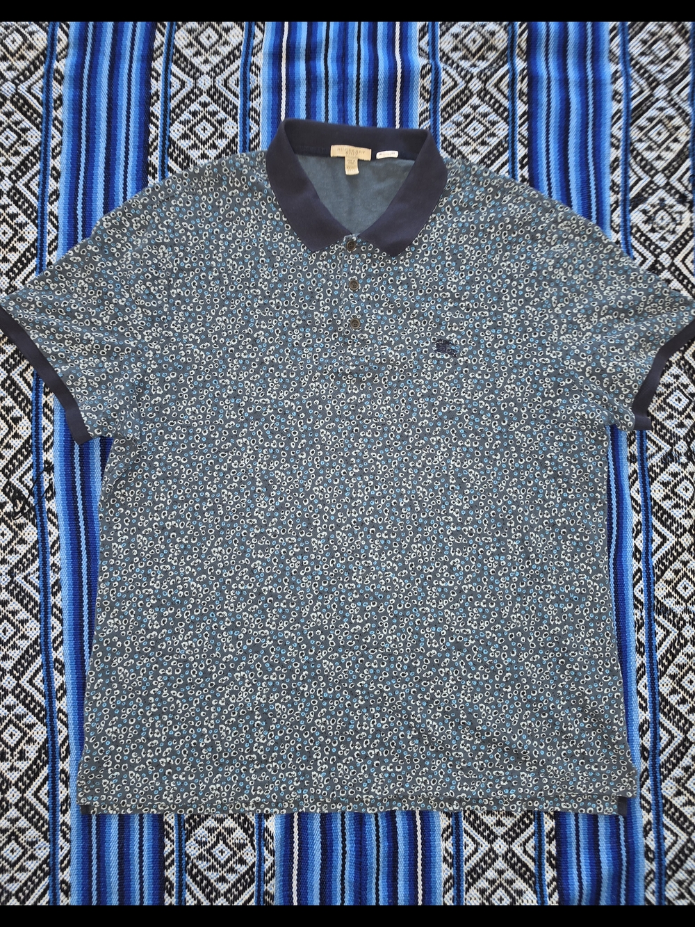 Burberry Brit 3XL Floral Print Polo Shirt 100% Cotton Navy Blue Rare Size